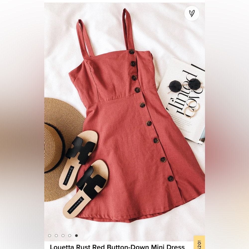 Louetta Rust Red Button-Down Mini Dress - image 1